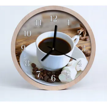 Hodiny Nástěnné hodiny z překližky kulatý Stylové Káva 25 cm