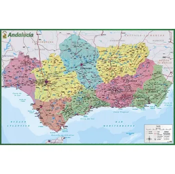 Obraz Plakát Španělsko Mapa Andalusie bez rámu 91,5 x 61 cm