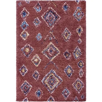 Koberec Červený orientální koberec do obýváku, silný koberec shaggy, boho vzor 80x150 cm