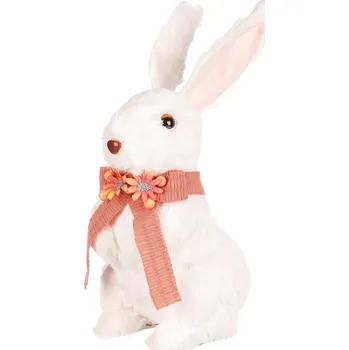 Vánoční ozdoba Autronic Zajíc s mašlí - stojící na zadních, barva bílá - TA5036