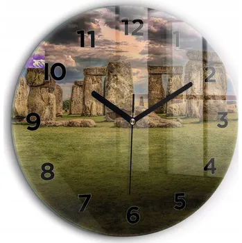 Hodiny Skleněné foto hodiny na zeď Stonehenge Nimbostratus černé ručičky průměr 60 cm