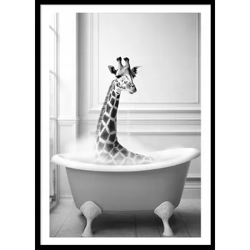 Obraz OBRAZ PLAKÁT V RÁMU do Koupelny WC Toalety žirafa ve vaně P2528_33x43