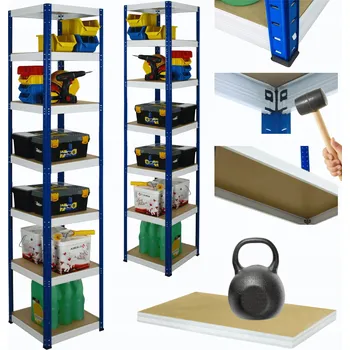 Dílenský regál Kovový regál do skladu HELIOS 270x40x40cm, 7 polic, nosnost 175kg/police - ROBUSTNÍ A VYSOKÝ