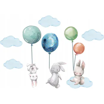 Obraz NÁLEPKY NA ZEĎ pro děti Králíci balónky VELKÉ 120x170 cm XXL N001