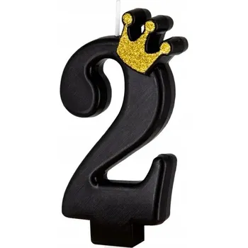 Dortová svíčka Svíčky Číslice Na Dort Černá S Korunkou Číslo 2