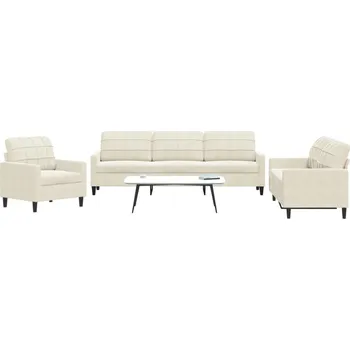 Pohovka vidaXL 3dílná sedací souprava s poduškami samet [3278436] Barva: krémová