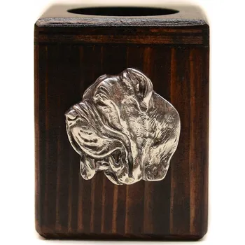 Svícen Neapolský mastif - dřevěný svícen se psem, na čajovou svíčku (tealight)