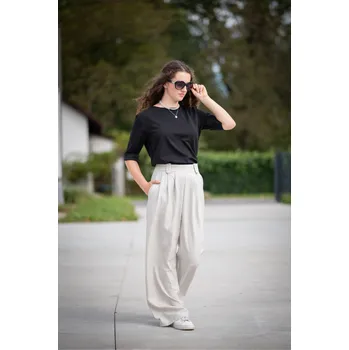 Dámské kalhoty Kalhoty dámské široké 3278 Unika barva: béžová, velikost: L