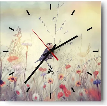 Hodiny Velké nástěnné hodiny na zeď 40x40 Pták Skleněné hodiny Čtvercové Tiché