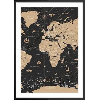 Obraz Plakát v černém rámu do obývacího pokoje ložnice 50x70 mapa světa obraz