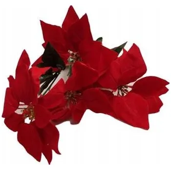 Vánoční dekorace Kytice Vánoční hvězda 5 květů 46 cm červená, semiš