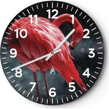 Hodiny Nástěnné hodiny do obýváku 40x40 Plameňák Kulatý Skleněné hodiny Loft Tiché