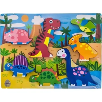 Dřevěná hračka Dřevěné zábavné puzzle vkládací, 35x22,5cm - Dinosauři
