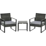 Balkonový set polyratanového zahradního nábytku Outsunny pro 2 osoby s šedými polštáři, odolný proti povětrnostním vlivům a stylový | Aosom.de