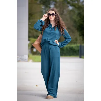 Kalhoty dámské široké 5917 Unika barva: zelená-petrolejová, velikost: M