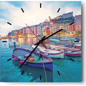 Hodiny Velké nástěnné hodiny na zeď 40x40 Přístav Moře Skleněné hodiny Tiché