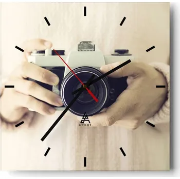 Hodiny Nástěnné hodiny do kuchyně 30x30 Fotoaparát Stylové hodiny na skle Loft Tiché