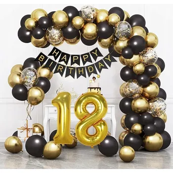 Party dekorace HiHK Dekorace na 18. narozeniny Balónková Girlanda Zlato-černá