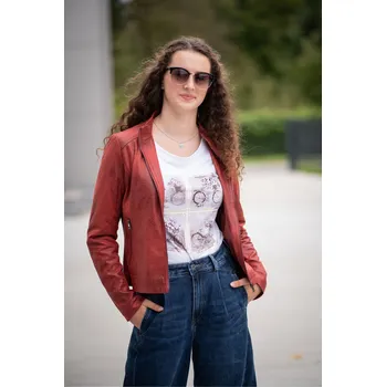 Dámská bunda Bunda imitace kůže Laura Jo 21029 barva: oranžová-cihlová, velikost: XL