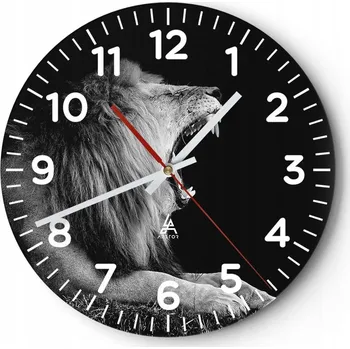 Hodiny Nástěnné hodiny do obýváku 40x40 Lev Kulatý Skleněné hodiny Loft Tiché