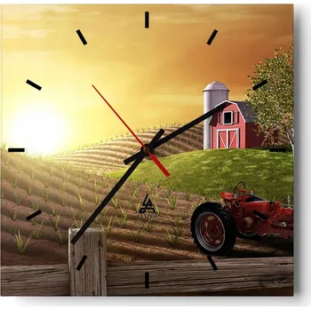 Hodiny Velké nástěnné hodiny na zeď 40x40 Vesnice Skleněné hodiny Čtvercové Tiché