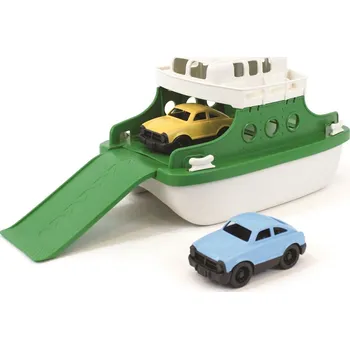 Dřevěná hračka Green Toys Trajekt zeleno-bílý s autíčky