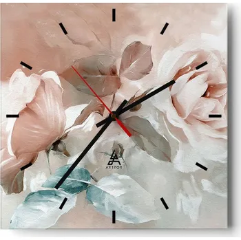 Hodiny Velké nástěnné hodiny na zeď 40x40 Květiny Skleněné hodiny Čtvercové Tiché