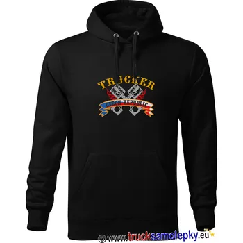 Pánská mikina Mikina klokanka TRUCKER CZECH REP. (Mikina klokanka pánská černá s kapucí a výšivkou)