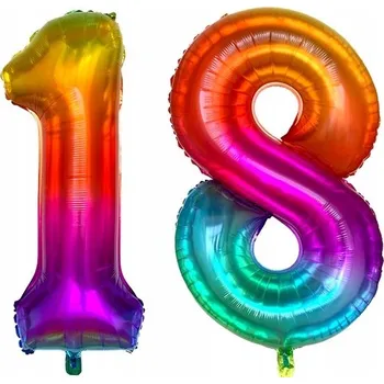 Balónek DUHOVÁ 18 fóliový balónek barevná osmnáctka 1m