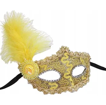 Karnevalová maska BENÁTSKÁ MASKA KARNEVALOVÁ S PEŘÍM NA OČI ŽLUTÁ