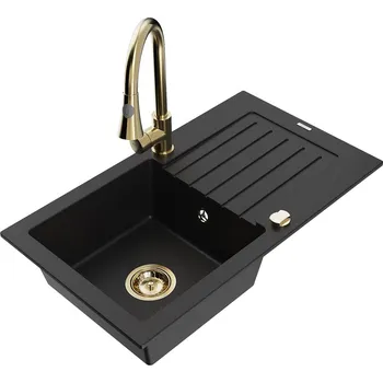 MEXEN/S - Pablo granitový dřez 1 s odkapávačem včetně baterie Elia, černá 6510-77-670101-50
