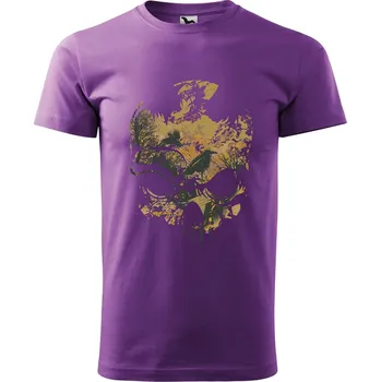 Pánské oblečení DOBRÝ TRIKO Pánské tričko s potiskem Lebka a ptáci Velikost: 2XL, Barva: Fialová