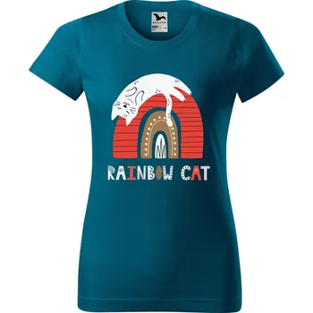 Dámské oblečení DOBRÝ TRIKO Dámské tričko Rainbow cat Barva: Petrolejová, Velikost: L