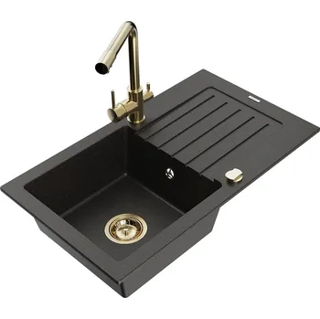 Granitový dřez MEXEN/S - Pablo granitový dřez 1-miska včetně baterie Duero, černá/zlatá metalik 6510-75-671600-50
