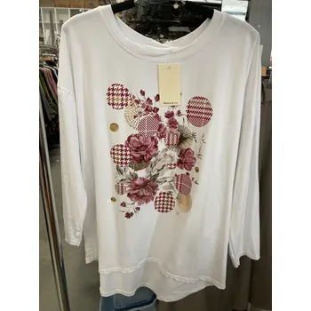 Dámské tričko Triko dl. rukáv oversize potisk kolečka 756 Itálie barva: červená-bordó