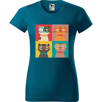 Dámské tričko DOBRÝ TRIKO Dámské tričko s potiskem Čtyři kočky Barva: Petrolejová, Velikost: XS