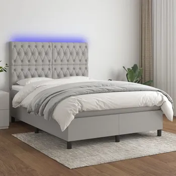 Postel vidaXL Box spring postel s matrací a LED 140x200 cm textil [3135118] Barva: světle šedá