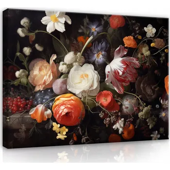 Obraz OBRAZ KVĚTINY PIVOŇKY ČERNÉ POZADÍ NA PLÁTNĚ STĚNA LOŽNICE OBÝVACÍ POKOJ 60x40