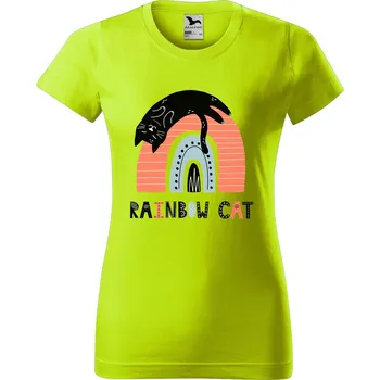 Dámské oblečení DOBRÝ TRIKO Dámské tričko Rainbow cat Barva: Limetková, Velikost: XL