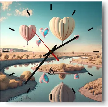 Hodiny Velké nástěnné hodiny 40x40 Balóny Skleněné hodiny Čtvercové Tiché