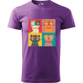 Pánské oblečení DOBRÝ TRIKO Pánské tričko s potiskem Čtyři kočky Velikost: M, Barva: Fialová