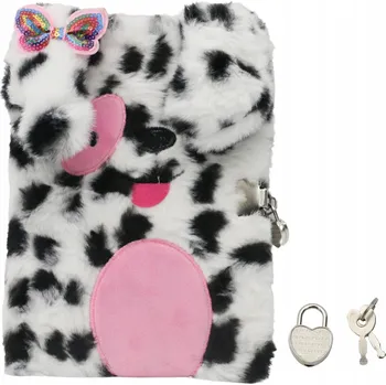 Zápisník PLYŠOVÝ DENÍK S VISACÍM ZÁMKEM NA KLÍČEK NOTES BAREVNÝ PES S VÝŠIVKOU A5