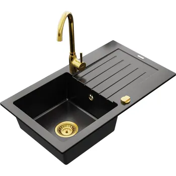 Kuchyňský dřez MEXEN/S - Pablo granitový dřez 1 s odkapávačem včetně baterie Telma, černá 6510-77-670200-50
