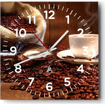 Hodiny Kuchyňské nástěnné hodiny 30x30 Zrnková káva Skleněné hodiny do obýváku Tiché