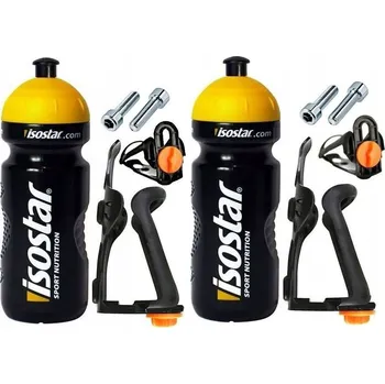 Láhev Lahev Na Pití na kolo Isostar 2 x 650 ml černý s košíkem, nekapající