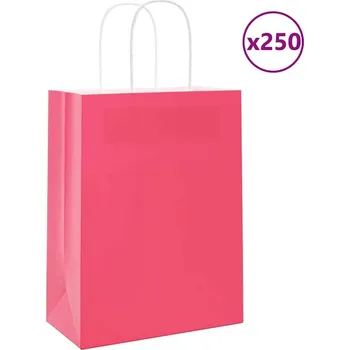 Dárková taška vidaXL Papírové sáčky 250 ks s uchy 21x11x28 cm [4101699] Barva: Růžová