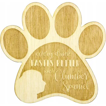 Podtácek Clumber španěl - gravírované podložky pod hrnek s motivem psa, sada 4 kusů, s možností přidání jména psa