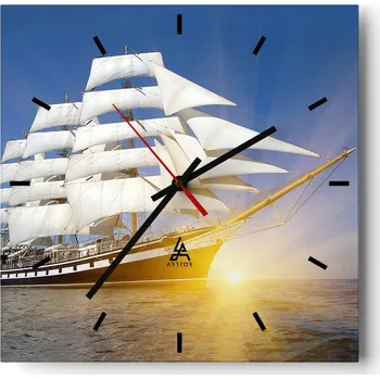 Hodiny Velké nástěnné hodiny na zeď 40x40 Moře Skleněné hodiny Čtvercové Tiché