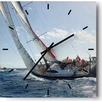 Hodiny Nástěnné hodiny do kuchyně 30x30 Jachta Moře Stylové hodiny na skle Loft Tiché