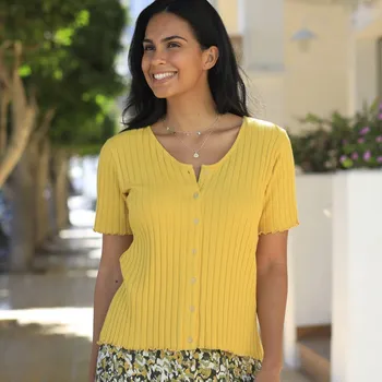 Tričko na knoflíčky, ze žebrovaného úpletu kari 50